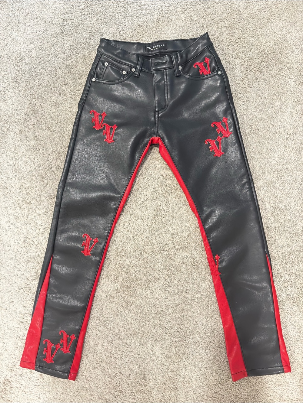 VALABASAS
KIDS V-MINIMAL RED STACKED Leather Pants